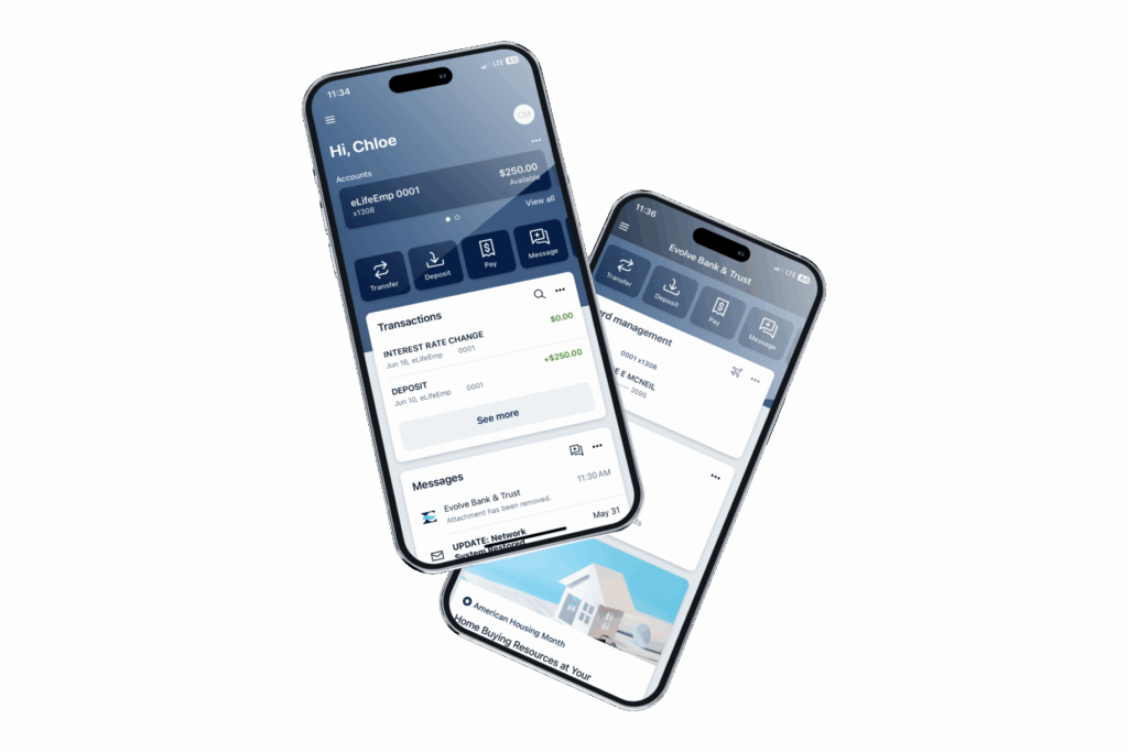 Evolve Mobile Banking screens