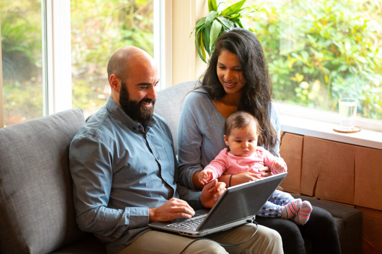 Couple working from home away from office