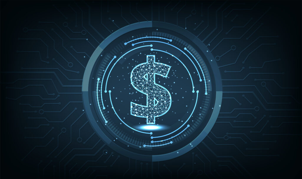 Digital dollar sign icon.